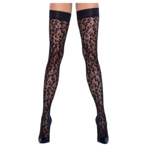 Cottelli Legwear - samodržící punčochy - leopardí vzor - černé - 3