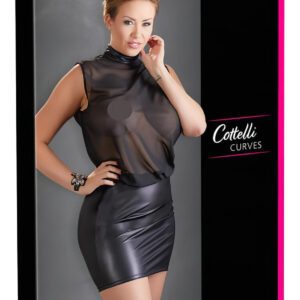 Cottelli Plus Size - lesklé šifonové šaty - černé - 3XL