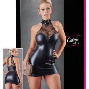 Cottelli - mini šaty s krajkou a lesklým límcem - černé - L