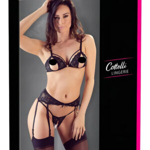 Cottelli - otevřená krajková souprava spodního prádla - černá - XL