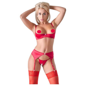 Cottelli - otevřená podprsenka a kalhotky se srdíčky - červená