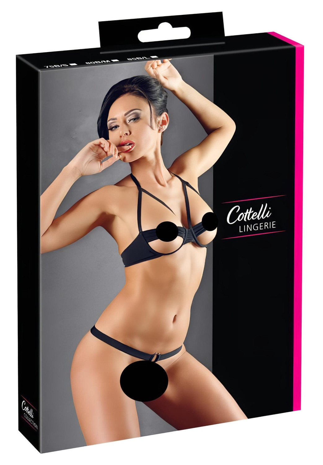 Cottelli - sada podprsenka s kovovými kroužky - černá