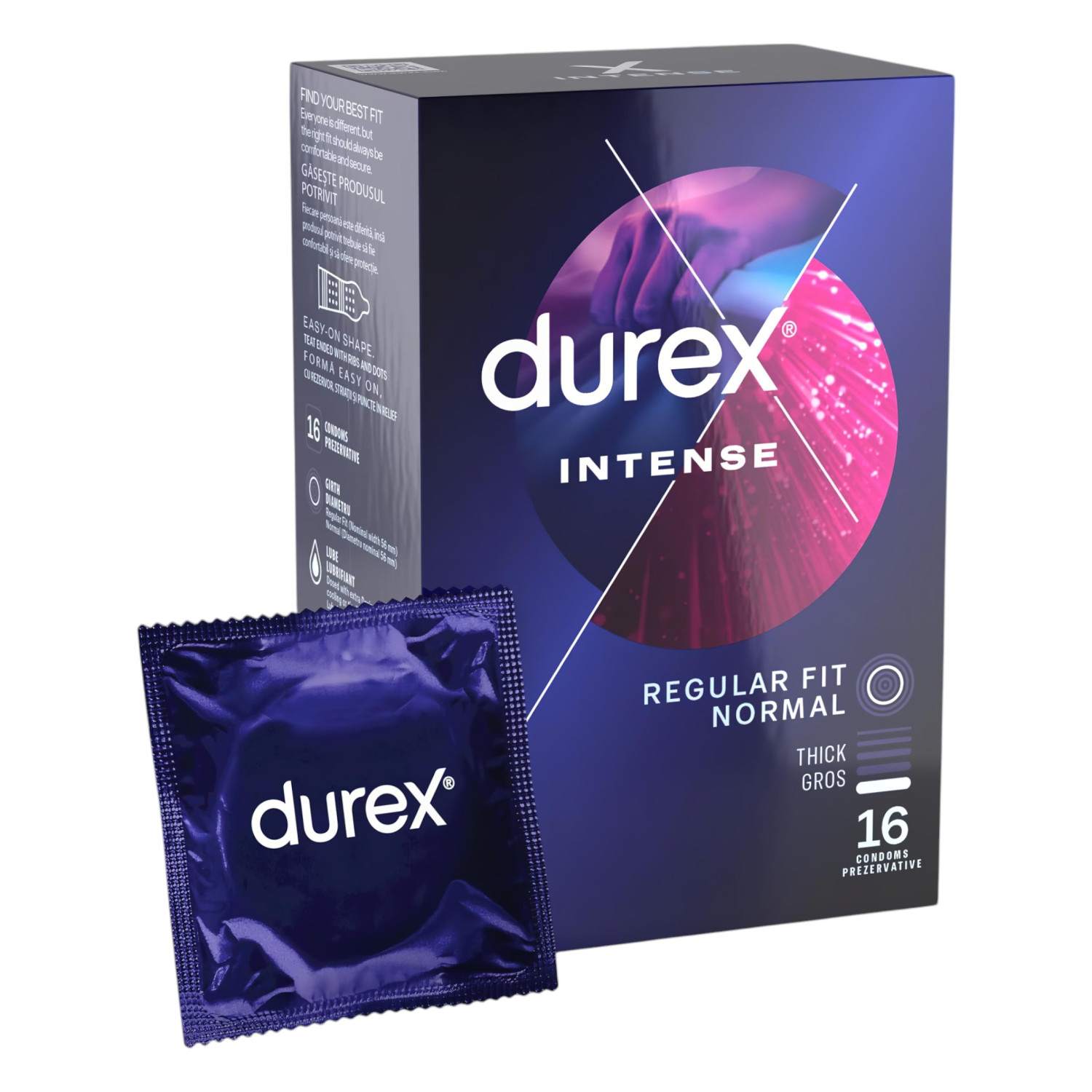 Durex Intense - kondomy - vroubkované a s tečkami - 16 ks