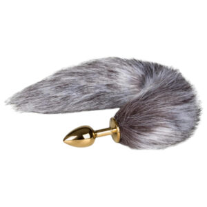 Easytoys Fox NO5 - kovový anální kolík s liščím ocasem - zlatá/stříbrná