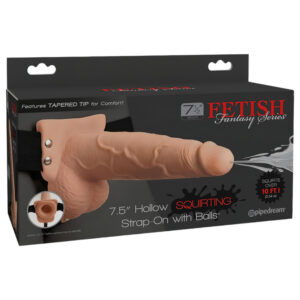 Fetish Strap-On - připínací stříkající dildo - realistické tělové 19 cm