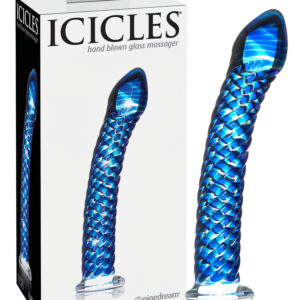 Icicles No. 29 - skleněné dildo na penis - spirála - modré