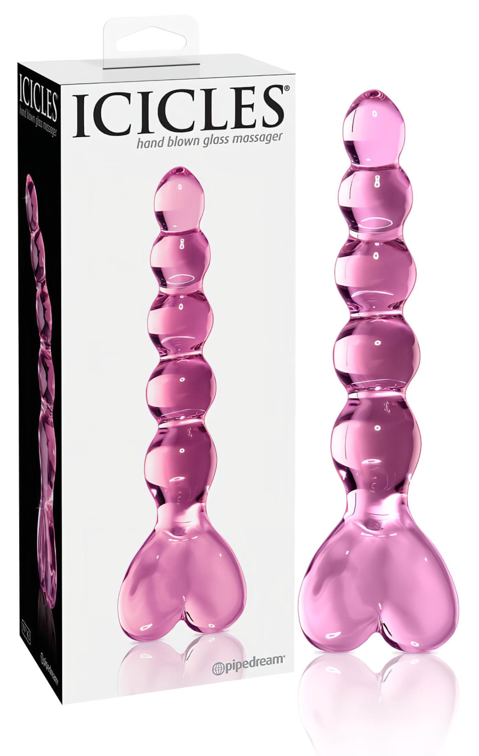 Icicles No. 43 - skleněné dildo s korálky a srdcem - růžové