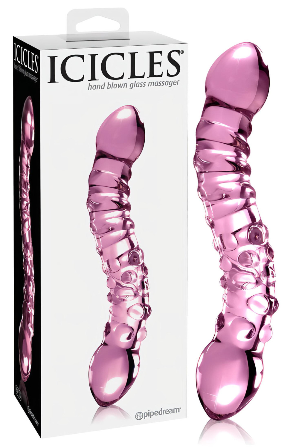 Icicles No. 55 - skleněné dildo pro G-bod - dvoustranné - růžové