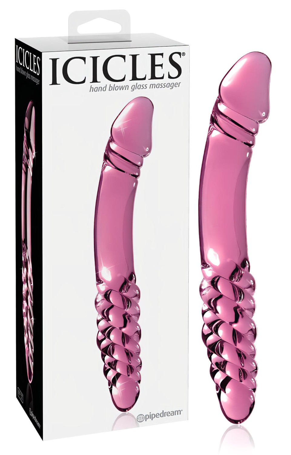 Icicles No. 57 - oboustranné skleněné dildo s penisem - růžové