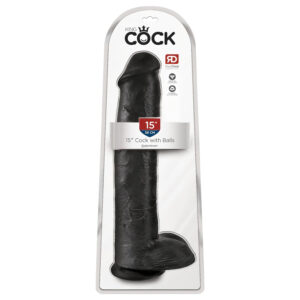 King Cock 15 - dildo s přísavkou a varlaty - černý 38 cm