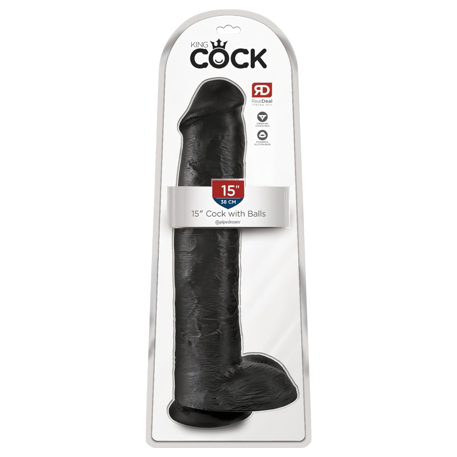 King Cock 15 - dildo s přísavkou a varlaty - černý 38 cm
