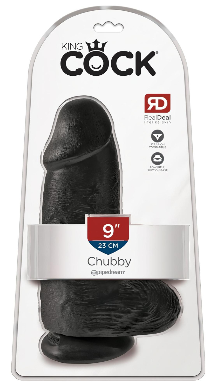 King Cock 9 Chubby - dildo s přísavkou a varlaty - černý 23 cm