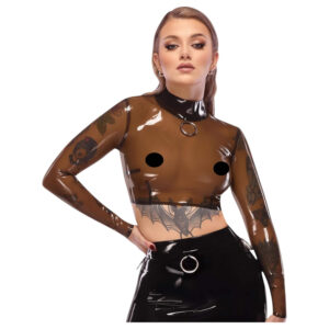 Latex - dámský top - průhledný - černý latex - L