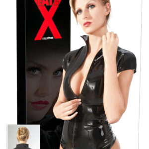 Latex - dámský top s krátkým rukávem a zipem - černý - 2XL