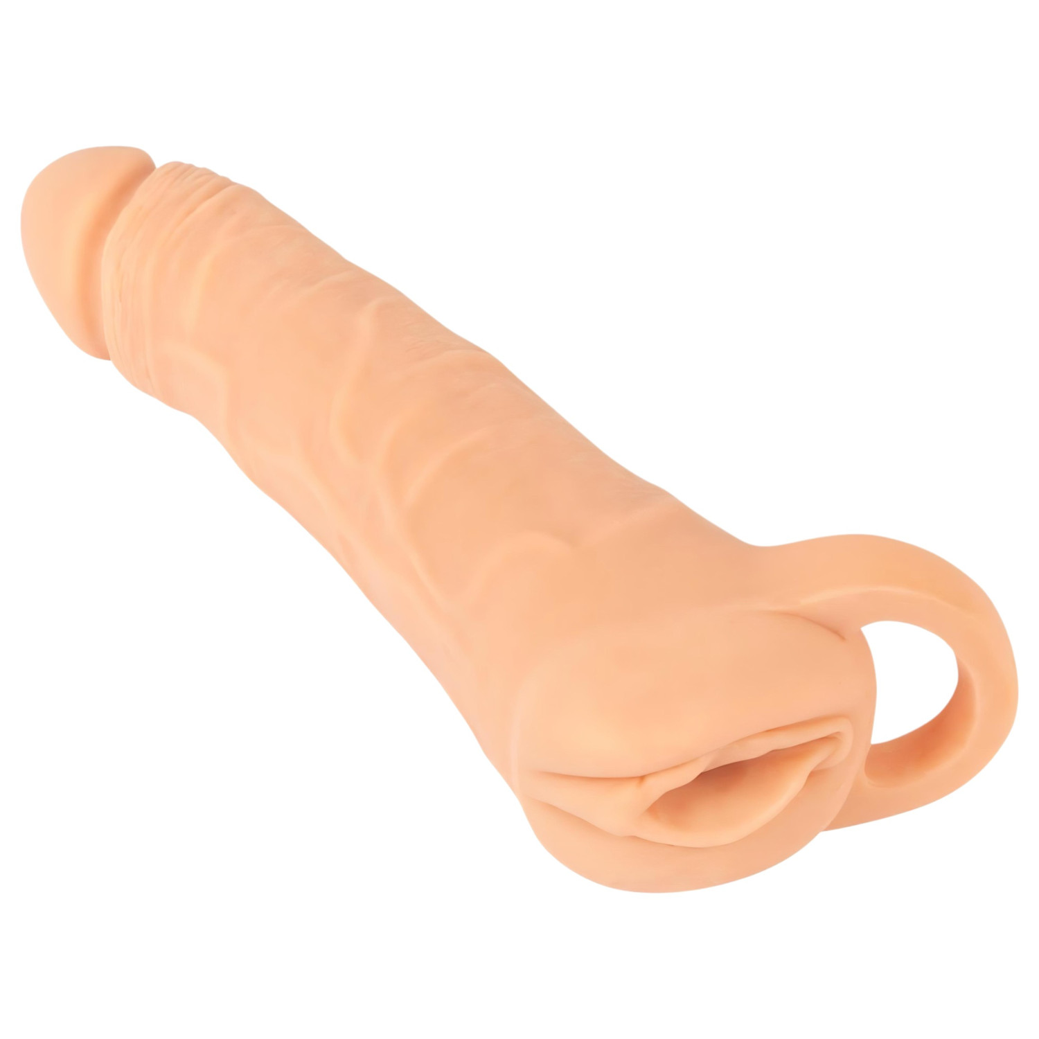 Nature Skin - masturbátor a návlek na penis 2v1 - 23 cm - tělová barva
