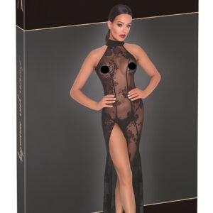 Noir - dlouhé průhledné šaty s květinovým vzorem - černé