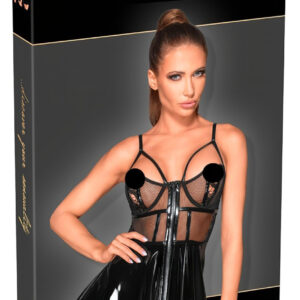 Noir - lakované šaty s síťovanými vsadkami - černé - XL