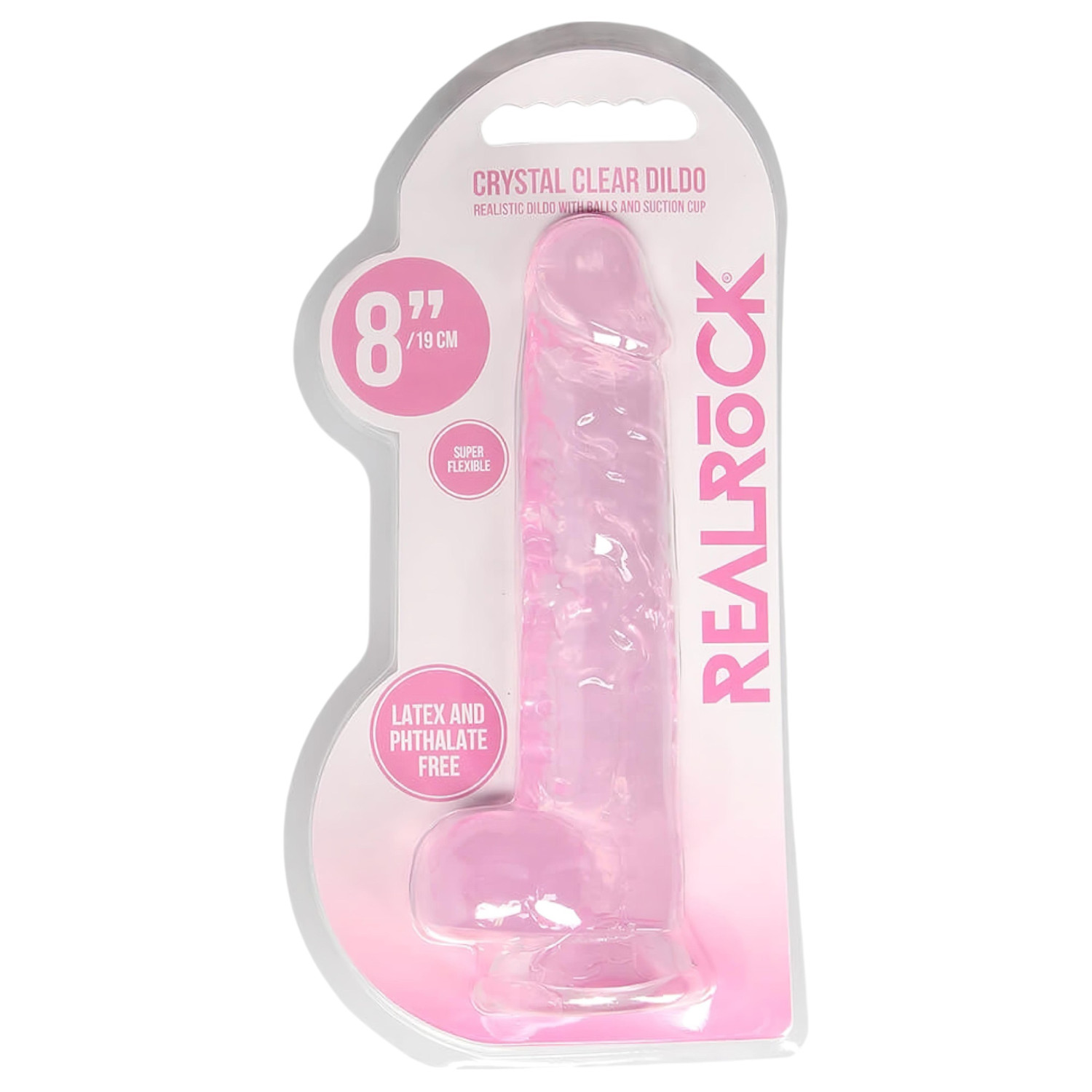 RealRock - realistické dildo - průhledné růžové - 19 cm