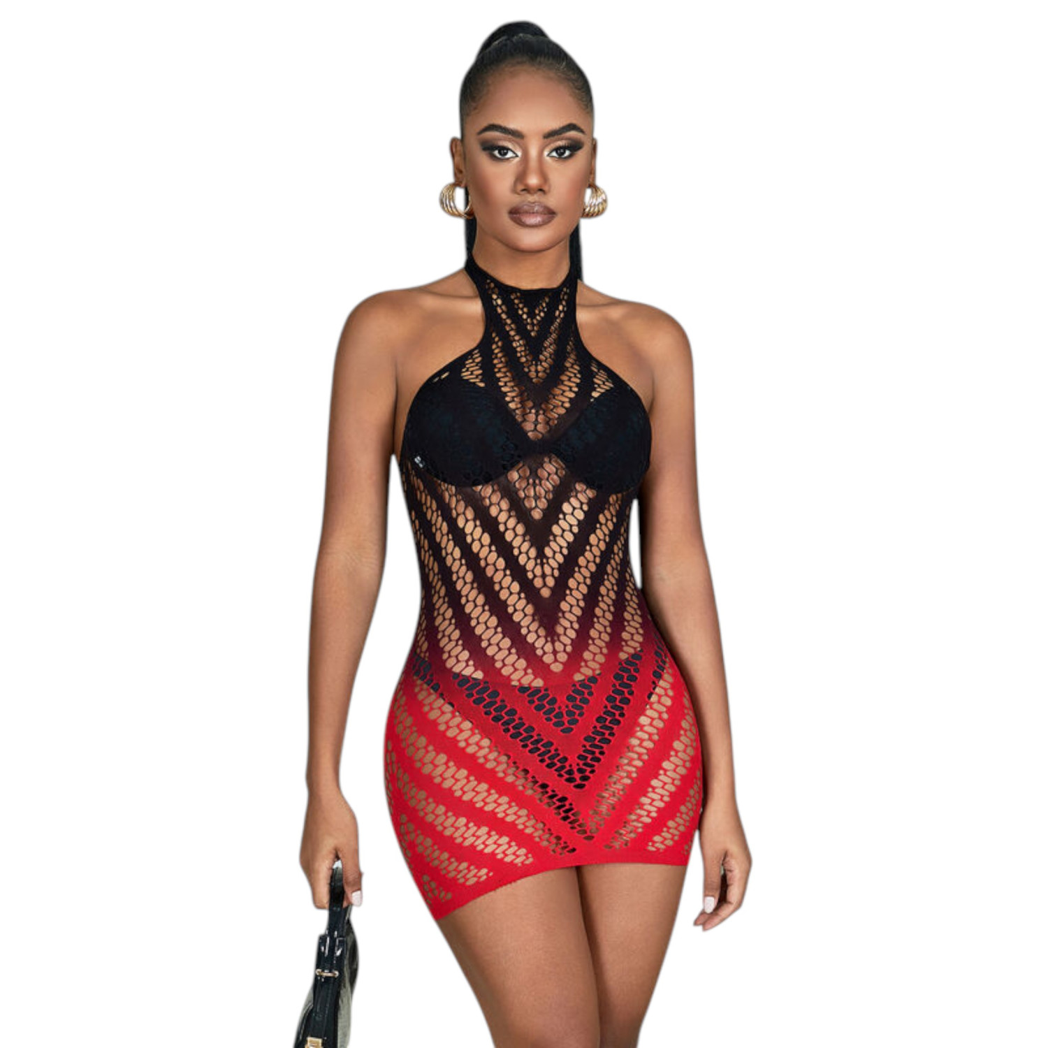 Subblime 952242 - síťované minišaty - barevný přechod - červené - XS-M