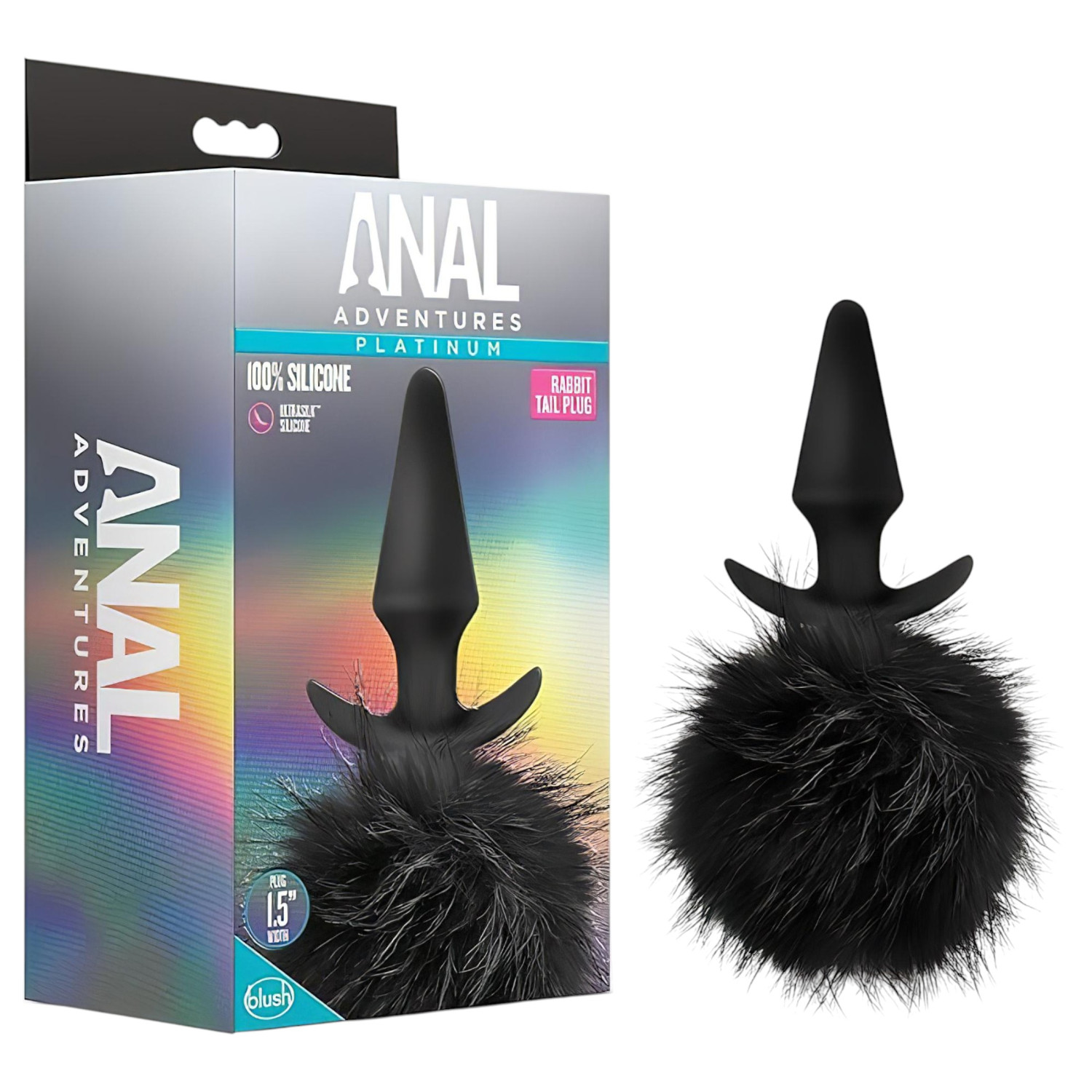 Anal Adventures Platinum - anální kolík s králičím ocáskem - černý