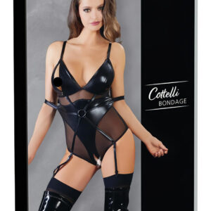 Cottelli Bondage - lesklé body s pouty - černé - M