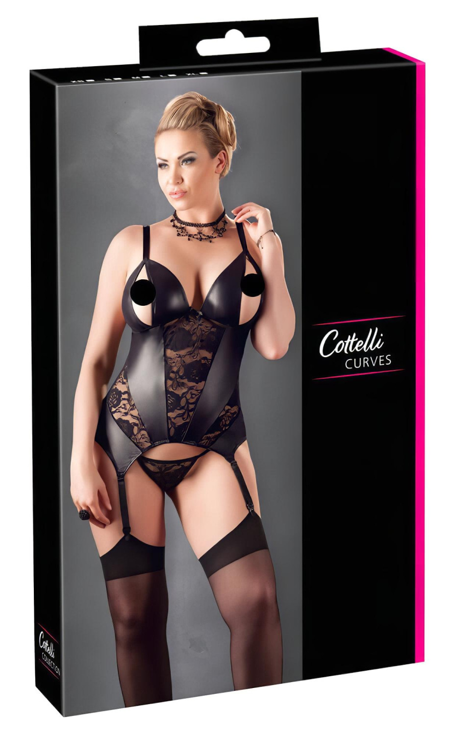 Cottelli - Dámský top s květinovým vzorem - plus size - černý - XXXL