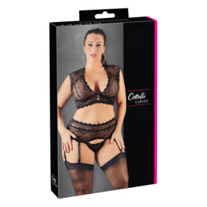 Cottelli Plus Size - souprava spodního prádla se štrasem a krajkou (černá) - 2XL