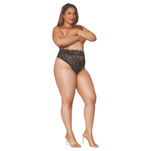 Dreamgirls - kalhotky s vysokým pasem - krajkové - černé - 2XL