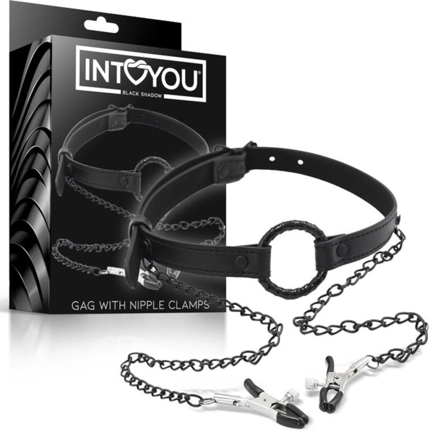 INTOYOU - roubík s kolíčky na bradavky - černý
