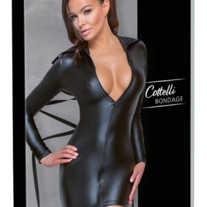 Cottelli Bondage - Lesklé šaty s pouty - černé - L