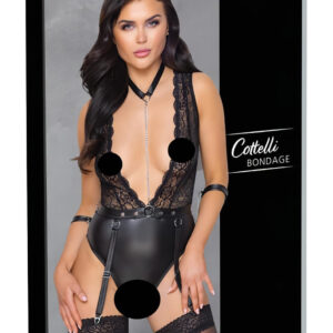 Cottelli Bondage - krajkový body s obojkem - černý - L