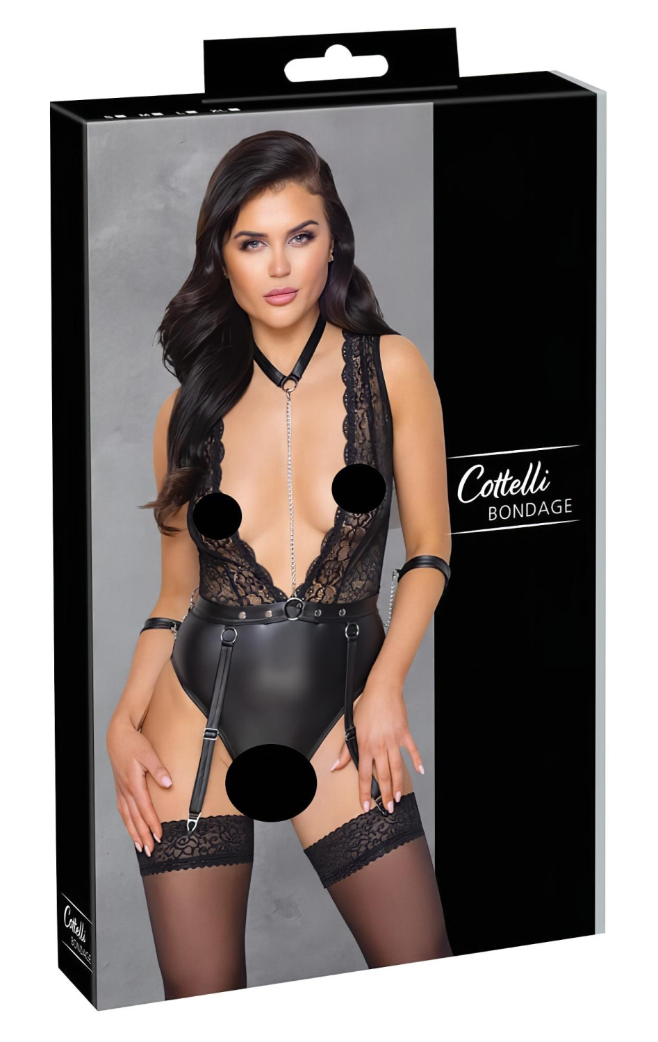 Cottelli Bondage - krajkový body s obojkem - černý - M