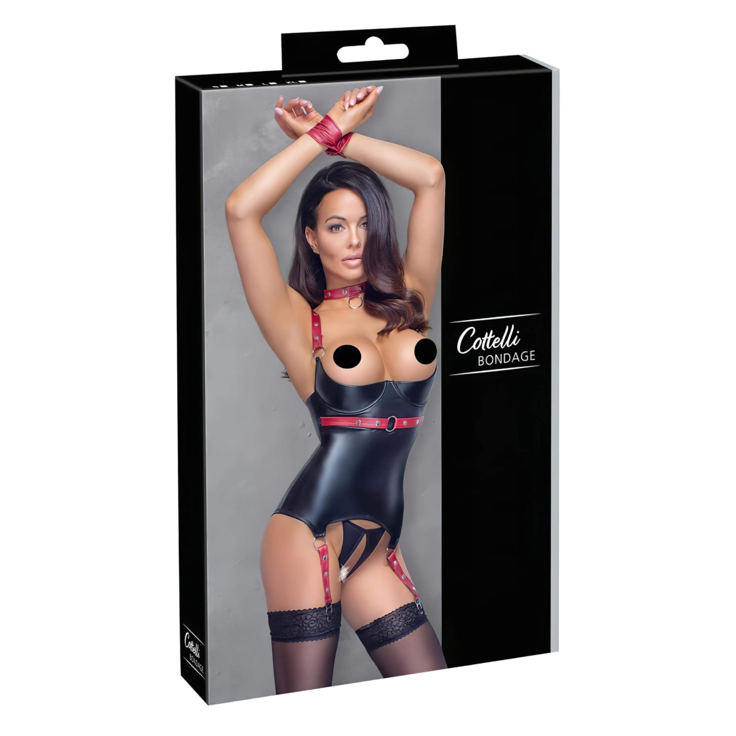 Cottelli Bondage - lesklý podprsenkový top s obojkem - černý - XL
