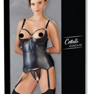Cottelli Bondage - lesklý push-up top s pouty (černý) - XL