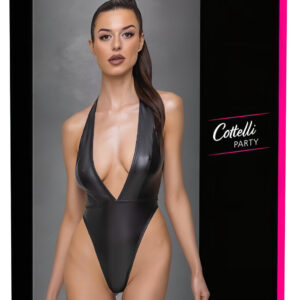 Cottelli Party - lesklé body s obojkem - černé - M