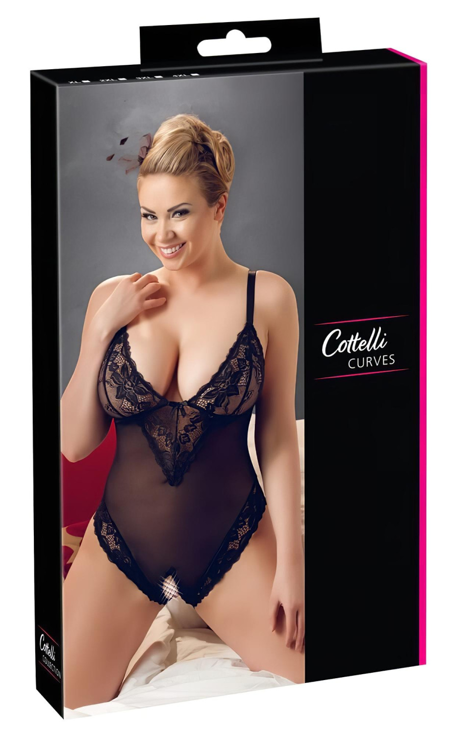 Cottelli Plus Size - krajkové body - černé - XXXXL