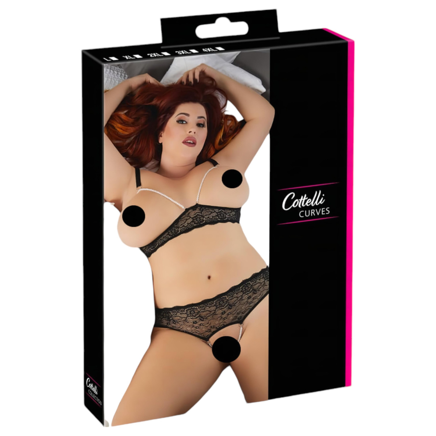 Cottelli Plus Size - podprsenková sada s perličkami - černá - 3XL