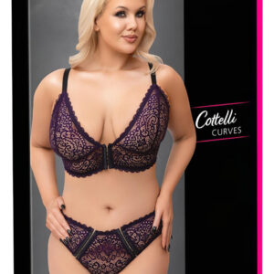 Cottelli Plus Size - průsvitný vzorovaný set podprsenky (fialový)