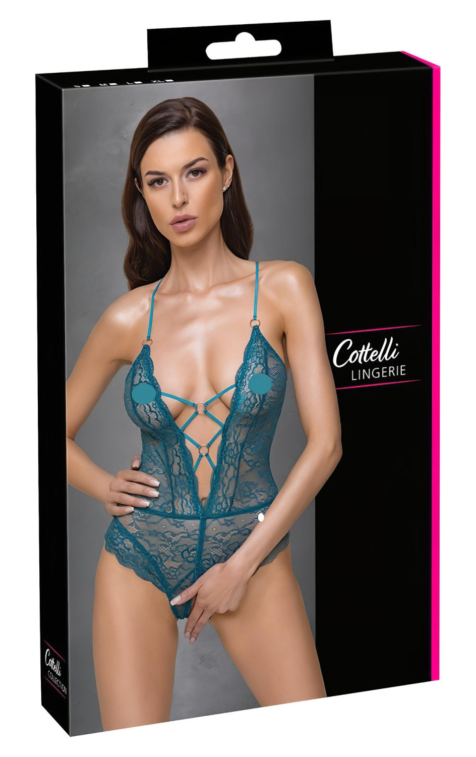 Cottelli - krajkové šněrovací otevřené body (zelené) - M