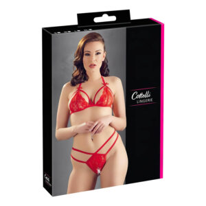 Cottelli - otevřená krajková podprsenka set - červená - L