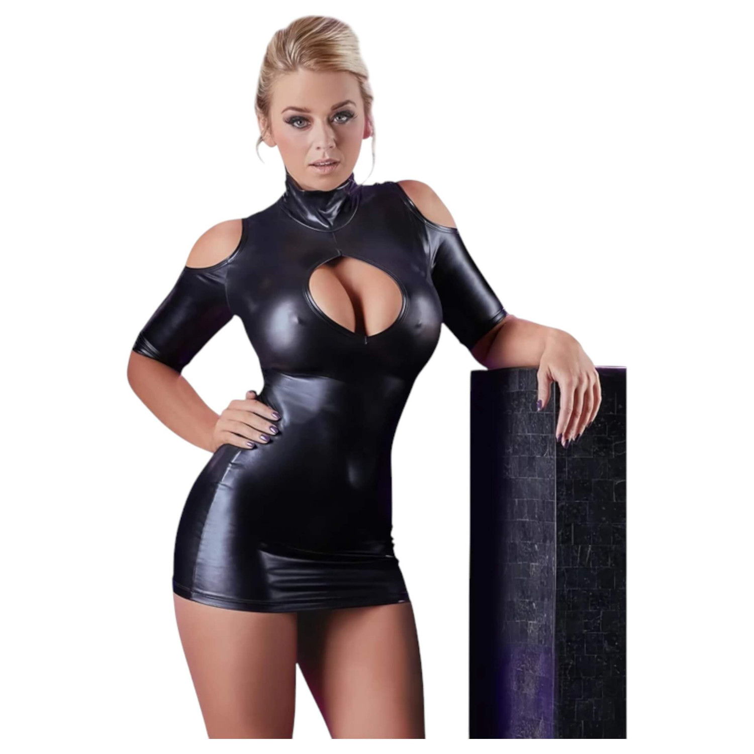 Cottelli - sexy mini šaty s odkrytými rameny - černé - L