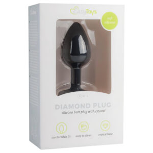 Easytoys - anální kolík s bílým kamenem - malý - černý