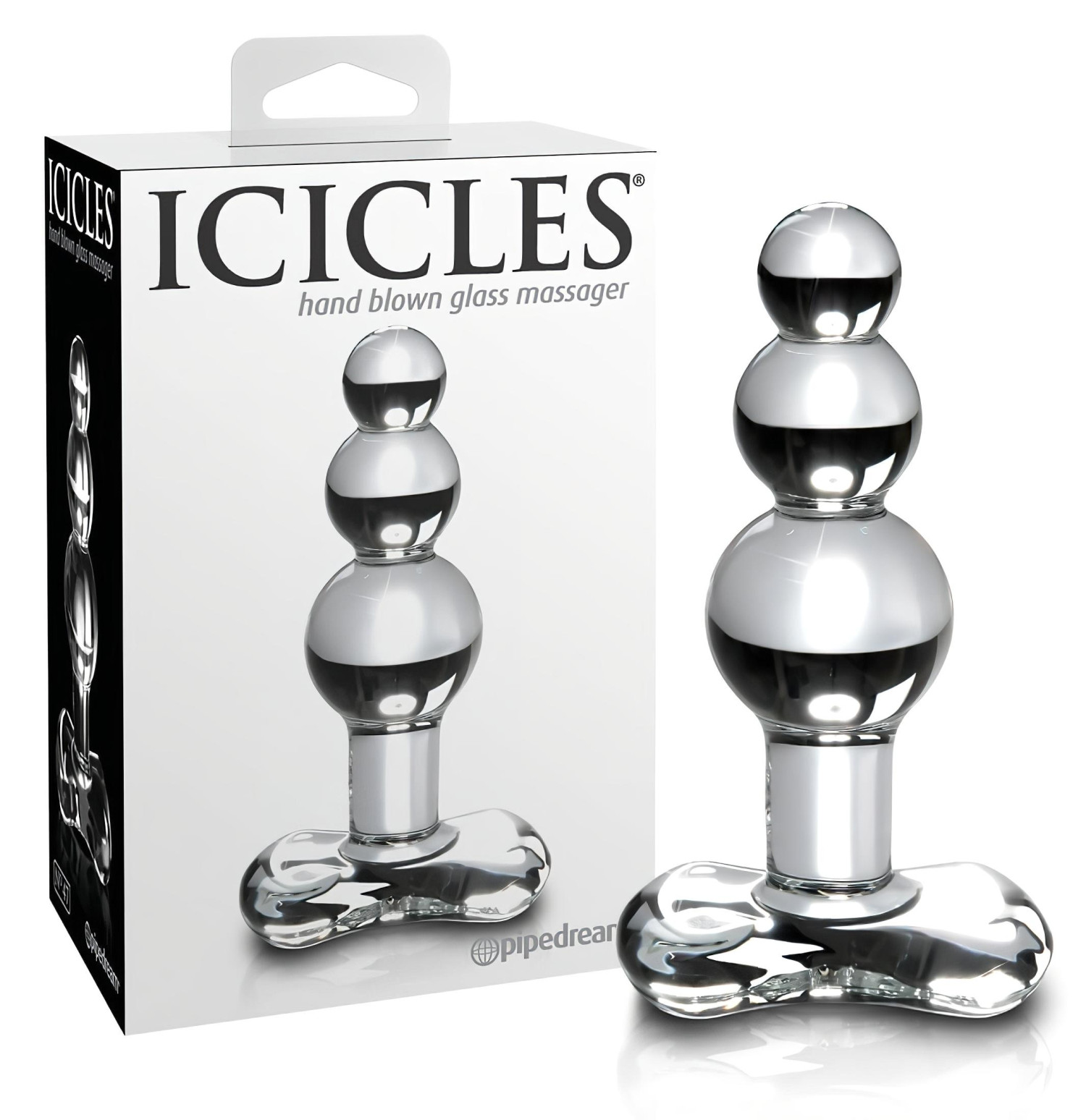 Icicles No. 47 - anální skleněný kolík s třemi kuličkami - čirý