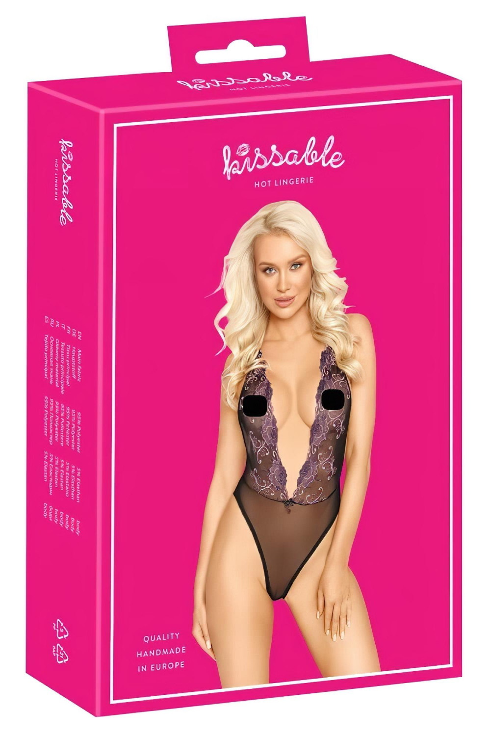 Líbivý - růžově vyšívaný body (černý) - L/XL