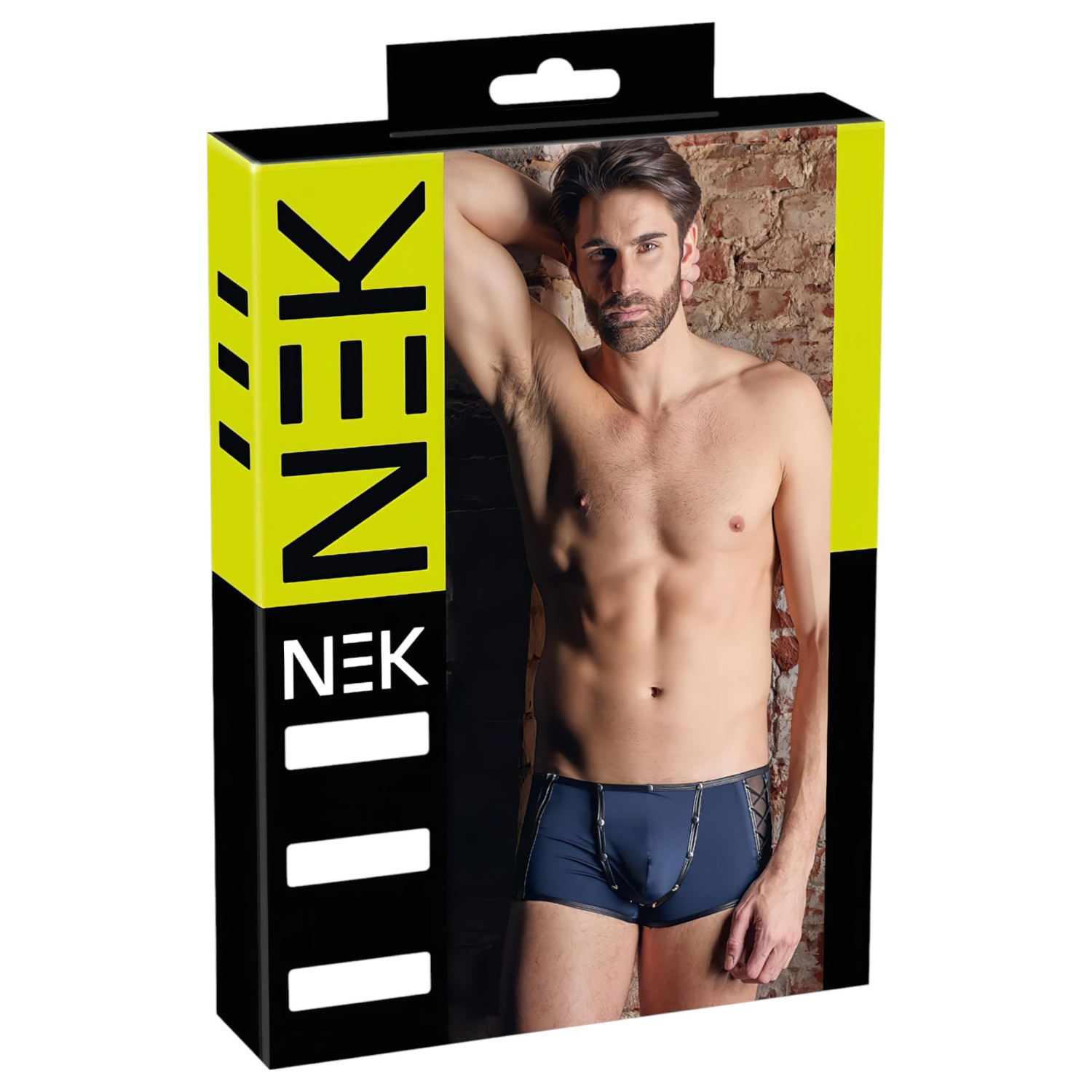 NEK - černé boxerk y se šněrováním a síťovanými vsadkami (modré) - M