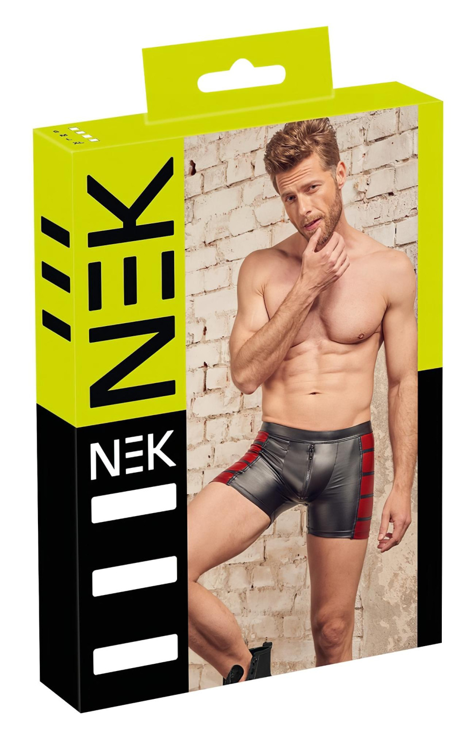 NEK - pánské boxery s červenými vsadkami na bocích a zipem - černé - M