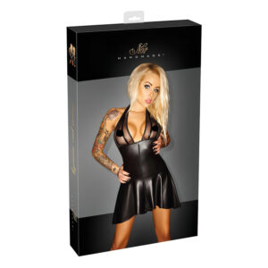 Noir - plisované šaty - průhledný živůtek - s halter límcem - černé - XL
