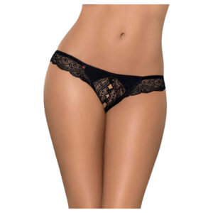 Obsessive - dámské tanga s kamínky a otevřeným rozkrokem - černá krajka - XXL