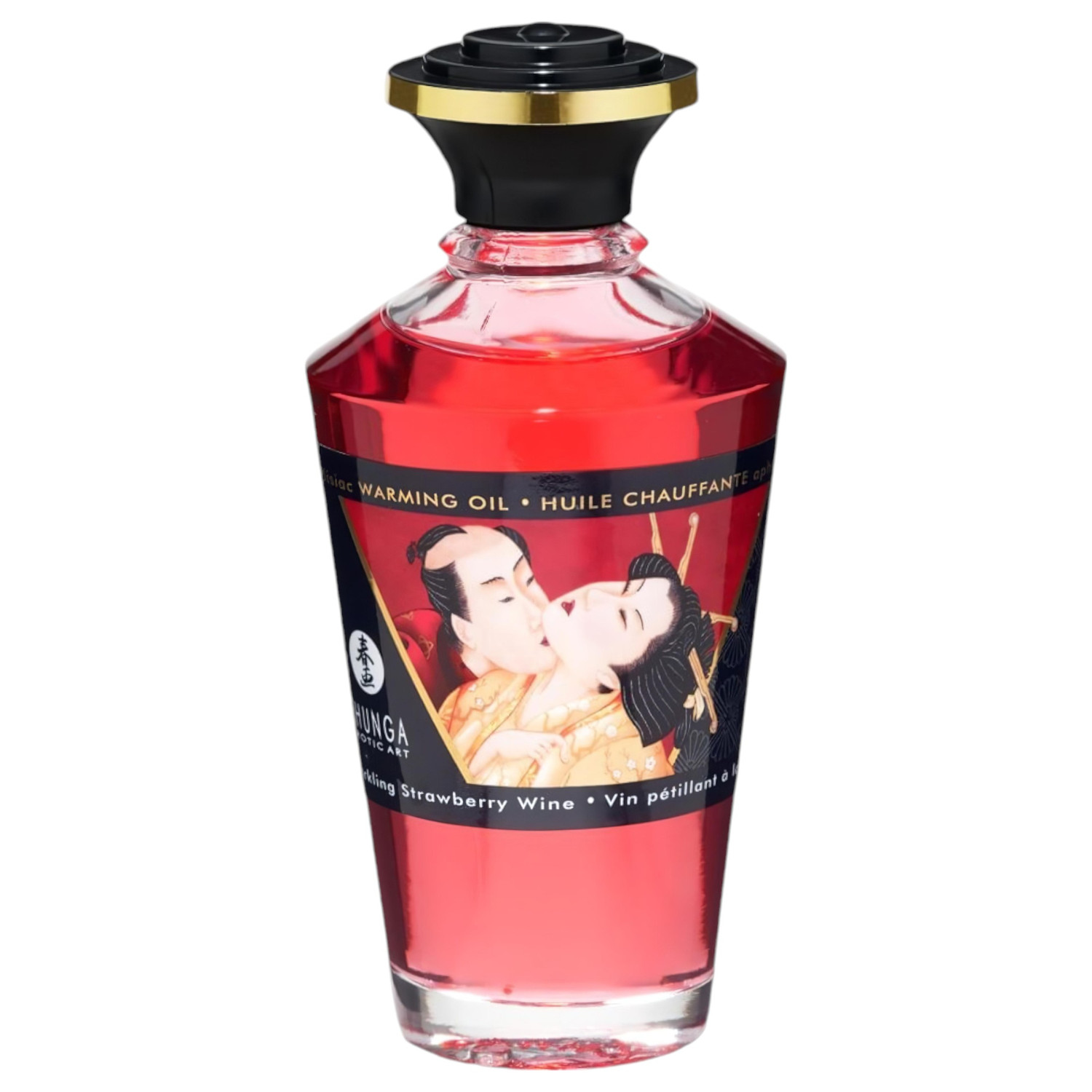 Shunga - masážní olej s hřejivým efektem - jahoda a šampaňské - 100 ml