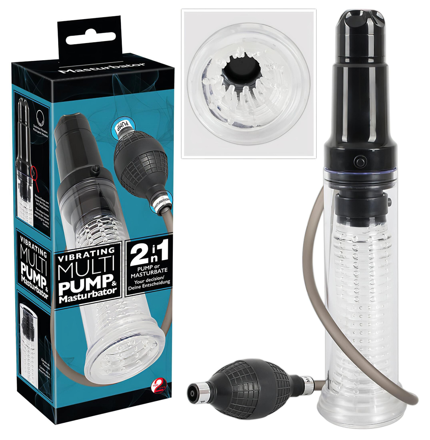 You2Toys - 2v1 vakuová pumpa a masturbátor - průhledný